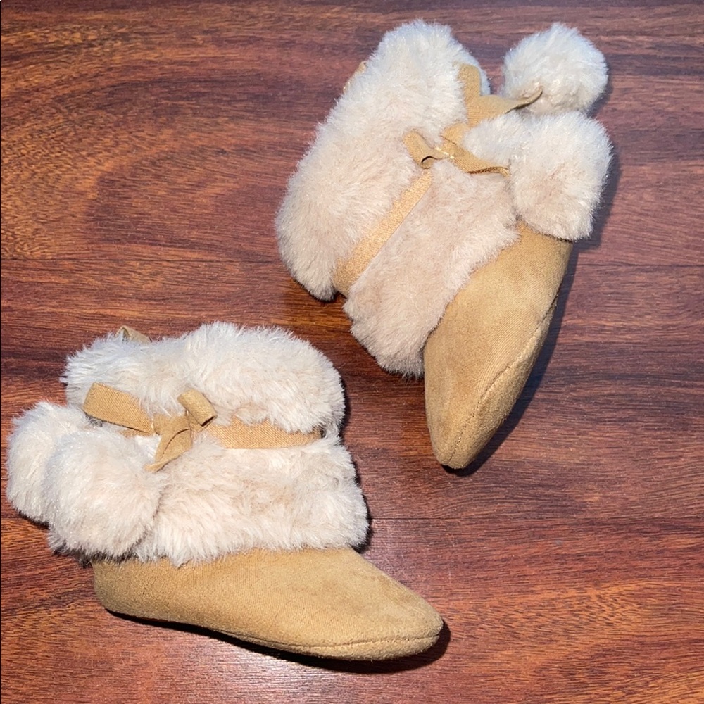 Baby Girl Cozy Tan and Cream Booties